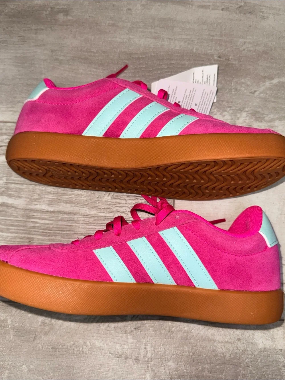 Adidas VL Court 3.0 Kids Size 4 Shock Pink Aqua Gum Sneakers NWT